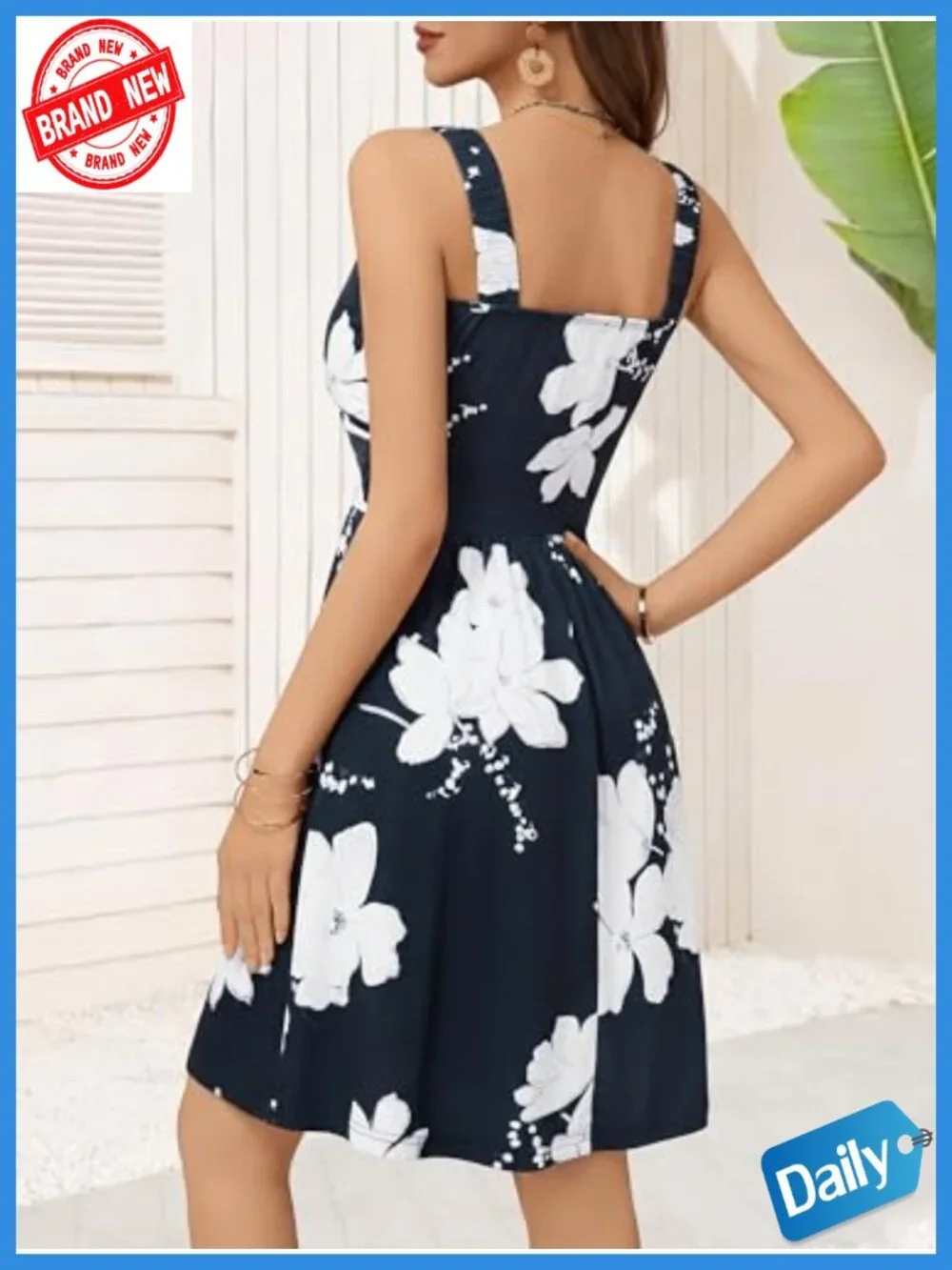 Square Neck Sleeveless A-Line Midi Dress with Pockets